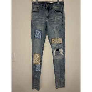 Serenade Womens Jeans Bandana Patch Sz 28 Distressed Skinny Stretch